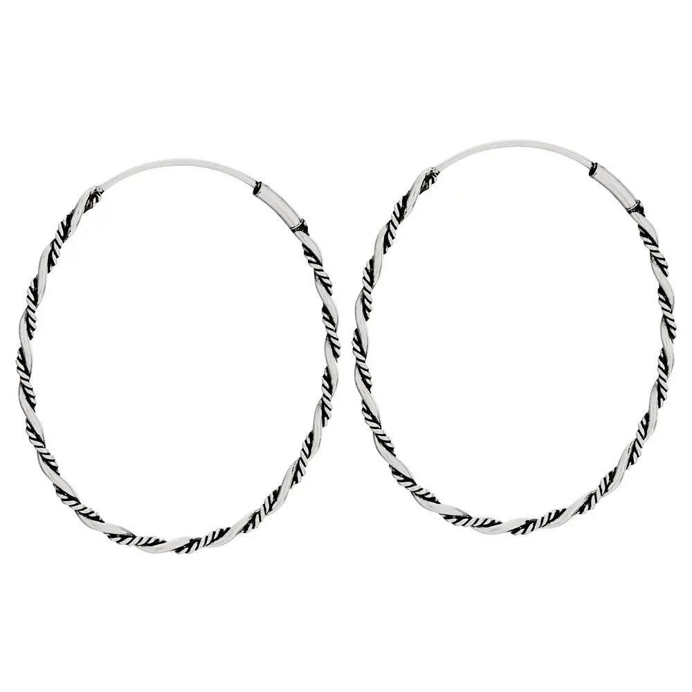 NWT Tiger Mountain Oxidized Sterling Silver Twisted Wire Rope Oval Hoop Earring